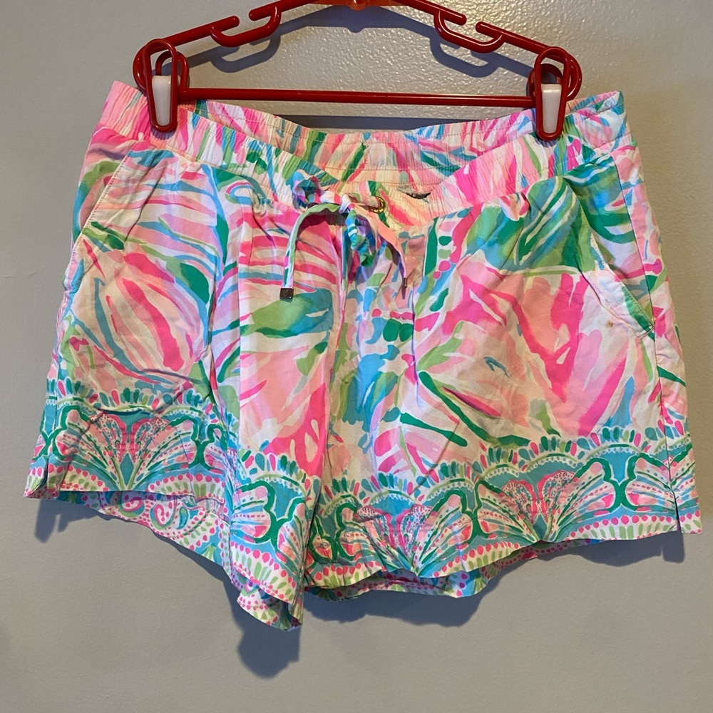 Lilly Pulitzer Floral Pull On Shorts Womens Small Blue Pink All Over Print AOP - Picture 2 of 14